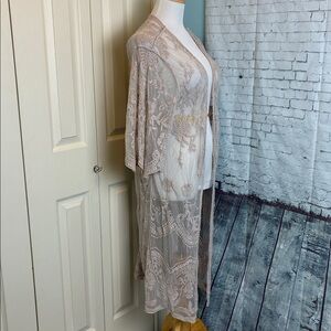 Woven Heart NWT Boho Kimono Feminine Floral Mesh & Lace Duster Wrap Beach Resort